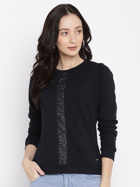 

METTLE Women Black Fleece Sweatshirt