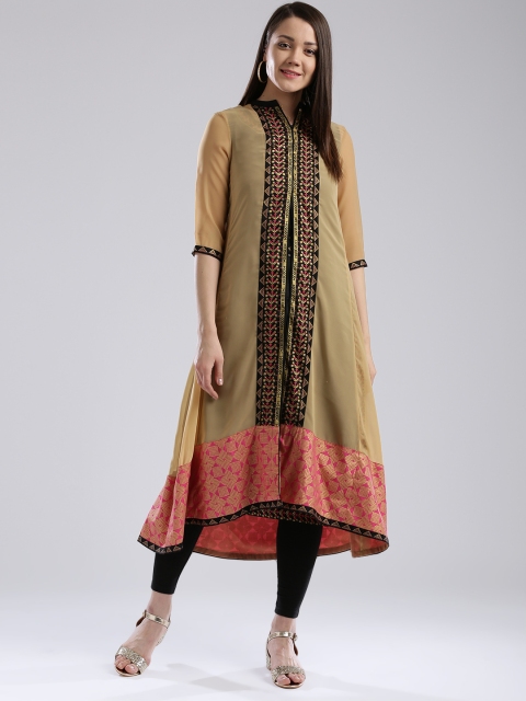 

W Women Beige & Black Printed Layered A-Line Kurta