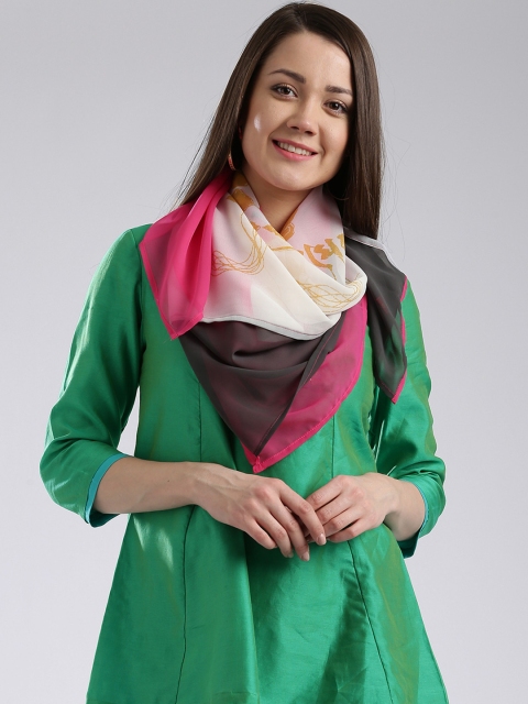 

W White & Pink Printed Scarf