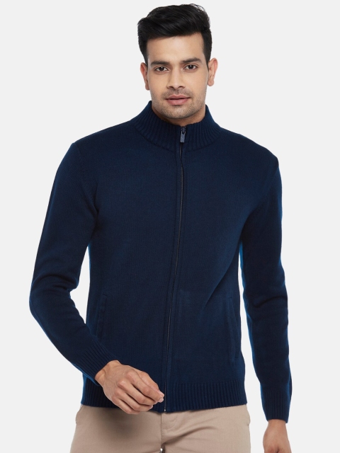 

BYFORD by Pantaloons Men Navy Blue Front-Open Acrylic Sweater with Zip Detail