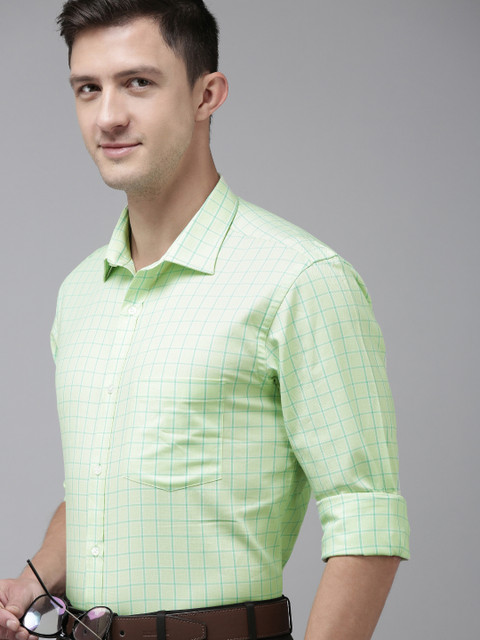 

Park Avenue Men Sea Green Slim Fit Grid Tattersall Checks Pure Cotton Formal Shirt