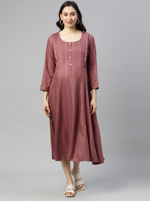 

GOLDSTROMS Maroon Striped Maternity A-Line Midi Dress