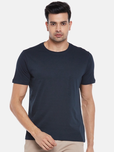 

BYFORD by Pantaloons Men Navy Blue Pure Cotton T-shirt