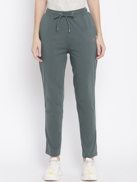 

METTLE Women Olive Green Solid Cotton Track Pants