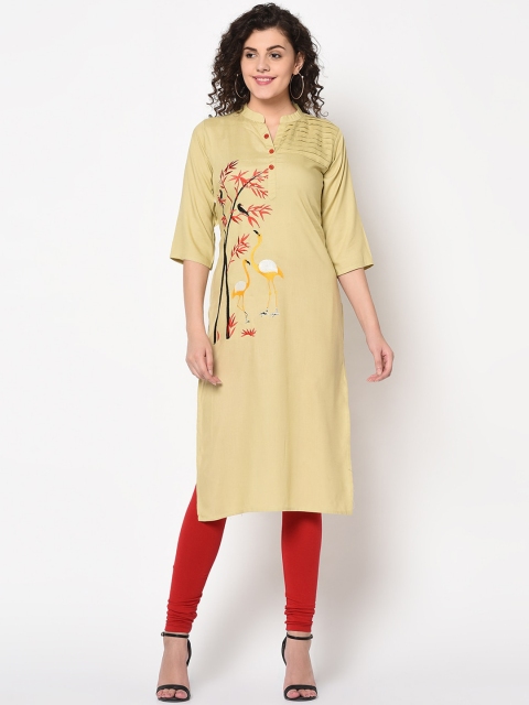 

TRUNDZ Women Beige Floral Embroidered Kurta