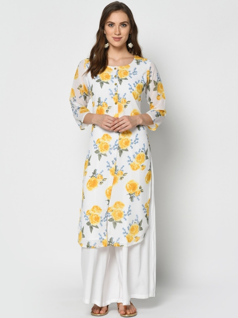 

TRUNDZ Women White & Yellow Floral Printed Kurta