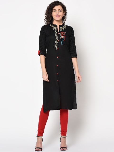 

TRUNDZ Women Black Thread Work Kurta