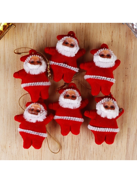 

Ferns N Petals Pack of 6 Christmas Tree Hanging Small Santa, Red
