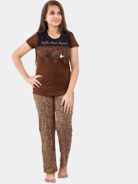 

Charak Girls Brown Printed Night suit