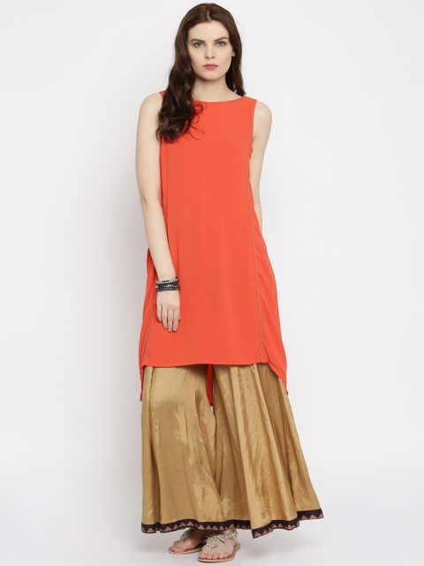 Global Desi Women Coral Orange A-Line Kurta available at myntra for Rs.719