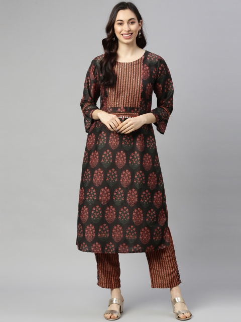 

GOLDSTROMS Women Black Striped Empire Kurti with Trousers