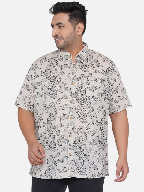 

Santonio Men Beige Comfort Floral Printed Casual Cotton Shirt