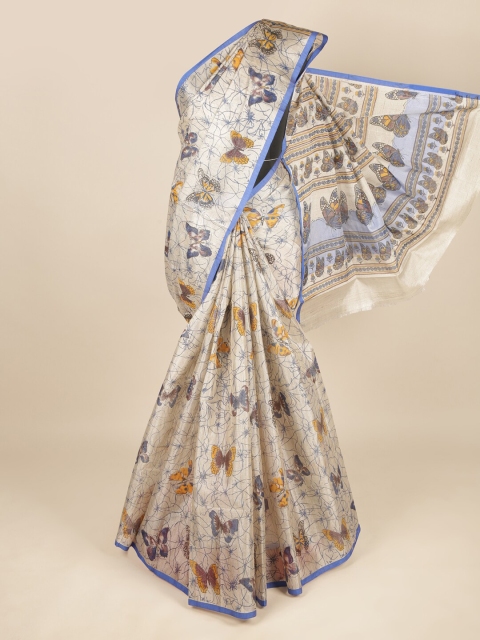 

Pothys Cream-Coloured & Blue Ethnic Motifs Pure Cotton Saree