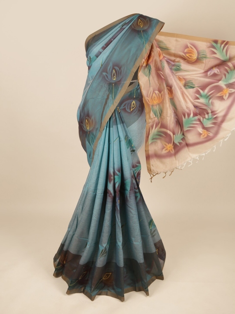 

Pothys Blue & Beige Floral Pure Cotton Saree