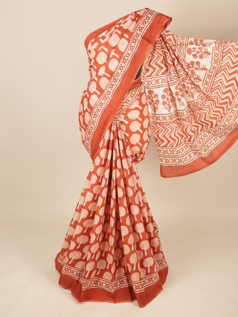 

Pothys Orange & Cream-Coloured Ethnic Motifs Pure Cotton Saree