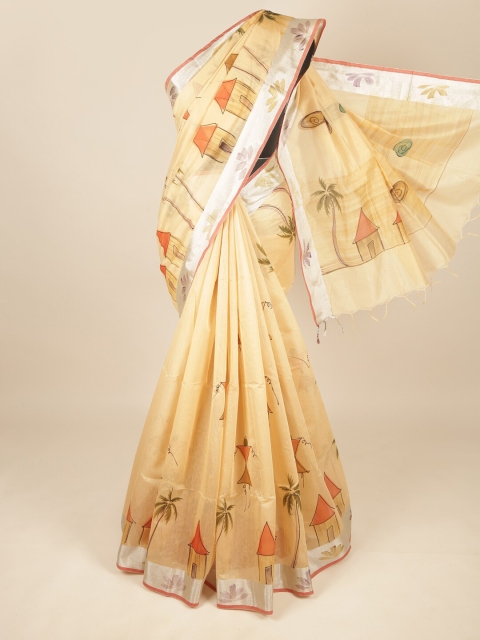 

Pothys Cream-Coloured & Orange Pure Cotton Saree