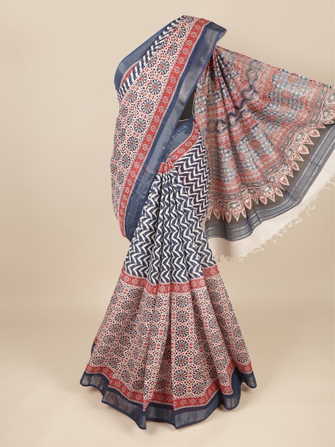 

Pothys White & Blue Ethnic Motifs Saree
