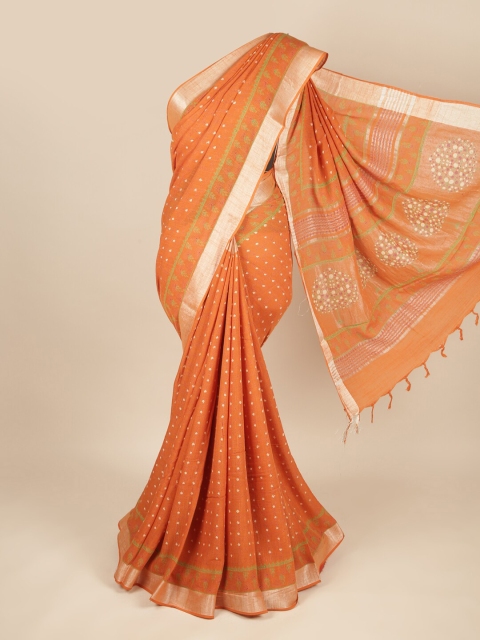 

Pothys Orange & Green Linen Blend Saree