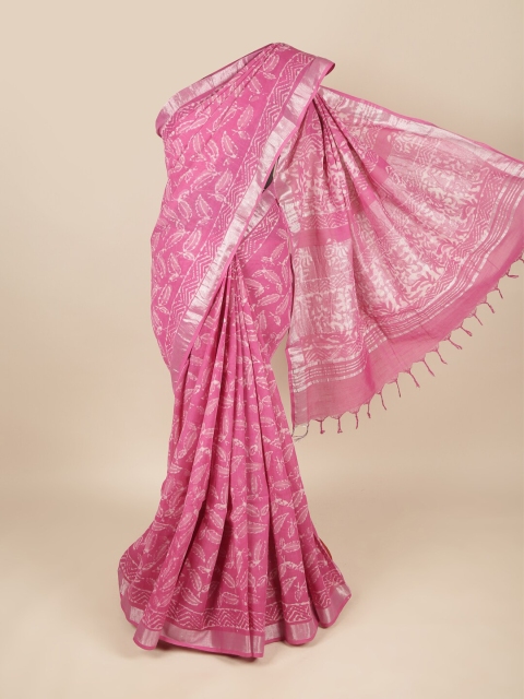 

Pothys Pink & Silver-Toned Ethnic Motifs Zari Saree