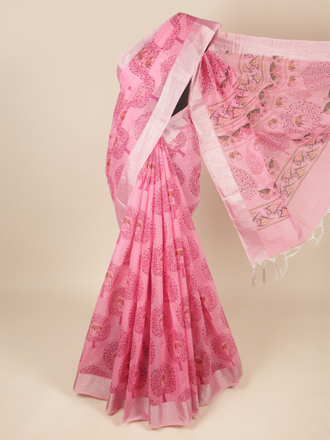 

Pothys Pink & Mustard Ethnic Motifs Zari Pure Cotton Saree