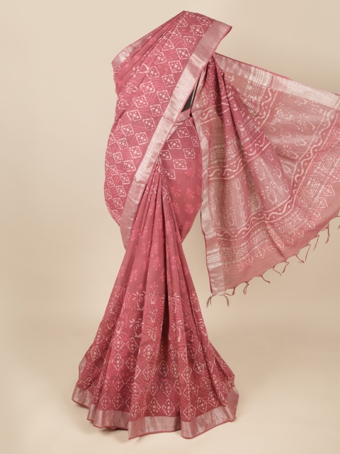 

Pothys Pink & Silver-Toned Linen Blend Saree