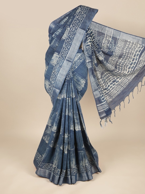 

Pothys Blue & White Linen Blend Saree