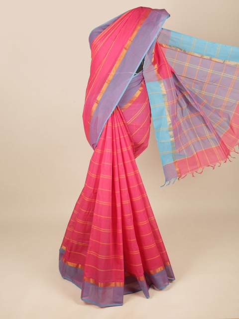

Pothys Pink & Blue Striped Pure Cotton Saree