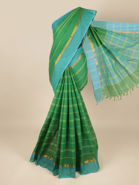 

Pothys Green & Blue Striped Zari Pure Cotton Saree