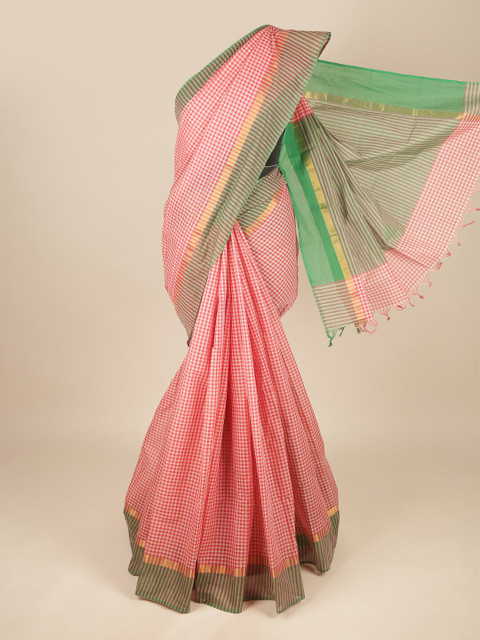

Pothys Pink & Green Checked Zari Pure Cotton Saree