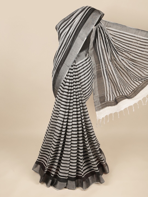 

Pothys Black & White Striped Linen Blend Saree
