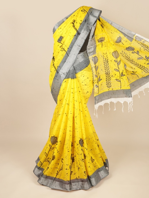 

Pothys Yellow & Black Floral Linen Blend Saree