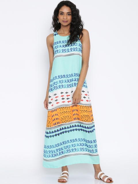 

Global Desi Women Blue Printed Maxi Dress