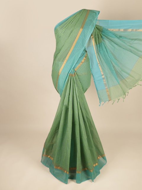 

Pothys Green & Blue Checked Zari Pure Cotton Saree