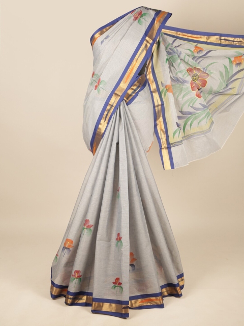 

Pothys Grey & Blue Floral Pure Cotton Saree