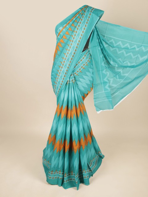 

Pothys Turquoise Blue & Orange Pure Cotton Saree