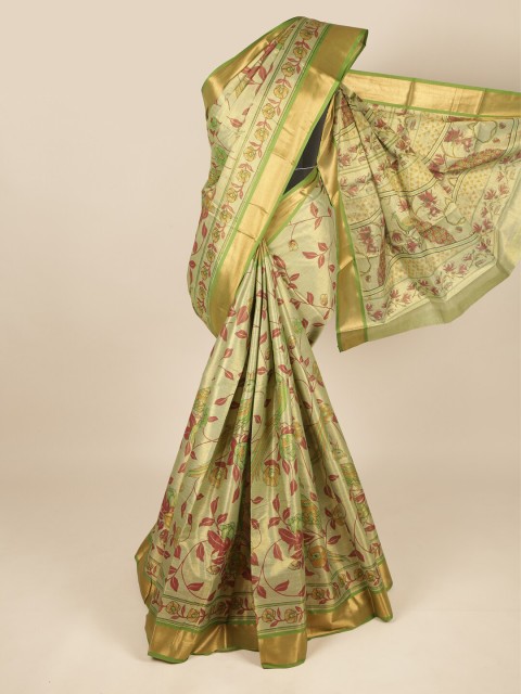 

Pothys Green & Gold-Toned Floral Zari Pure Cotton Saree