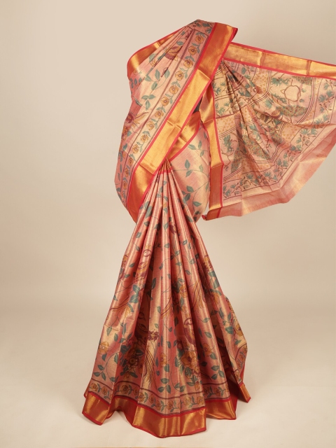 

Pothys Orange & Green Floral Zari Pure Cotton Saree