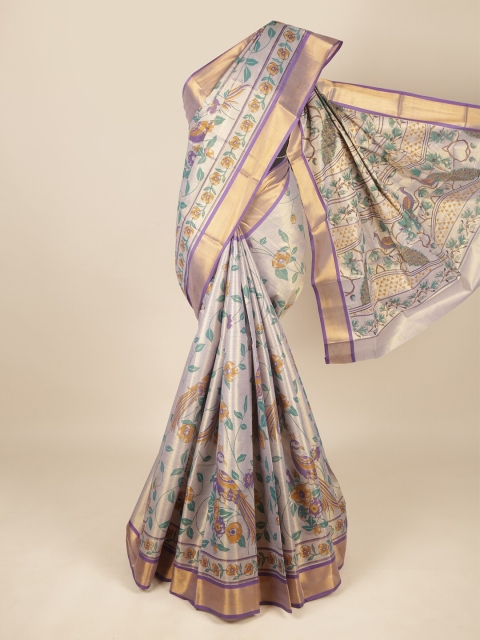 

Pothys Grey & Violet Floral Zari Pure Cotton Saree