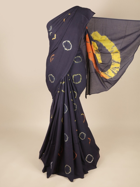 

Pothys Navy Blue & Yellow Tie and Dye Pure Cotton Saree