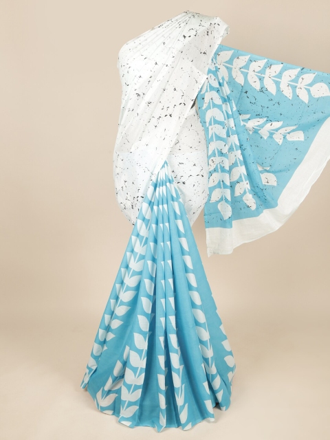 

Pothys White & Blue Printed Pure Cotton Saree
