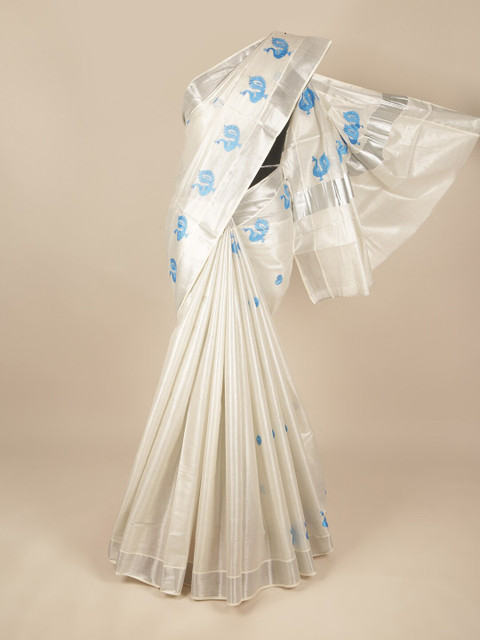 

Pothys Women Silver-Toned & Blue Ethnic Motifs Zari Pure Cotton Saree