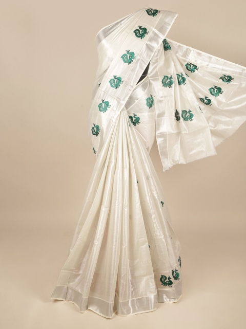 

Pothys Silver-Toned & Green Ethnic Motifs Zari Pure Cotton Saree