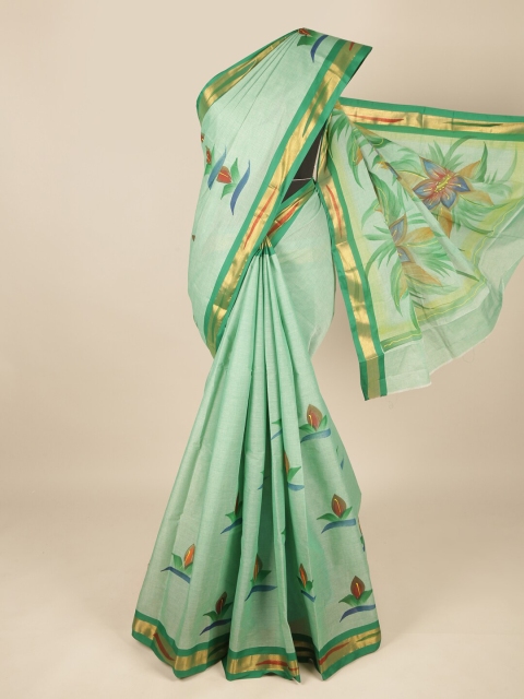 

Pothys Green & Gold-Toned Floral Zari Pure Cotton Saree