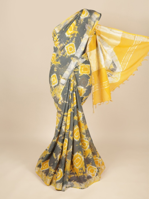 

Pothys Grey & Yellow Tie and Dye Linen Blend Saree