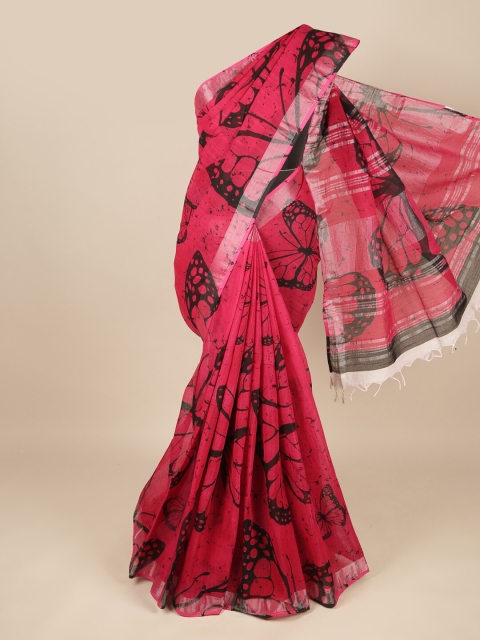 

Pothys Pink & Black Linen Blend Saree