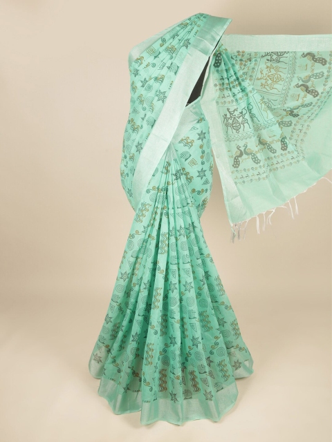 

Pothys Green & Silver-Toned Pure Cotton Saree