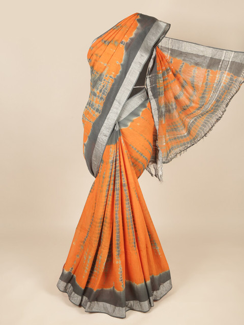 

Pothys Orange & Grey Tie and Dye Zari Saree