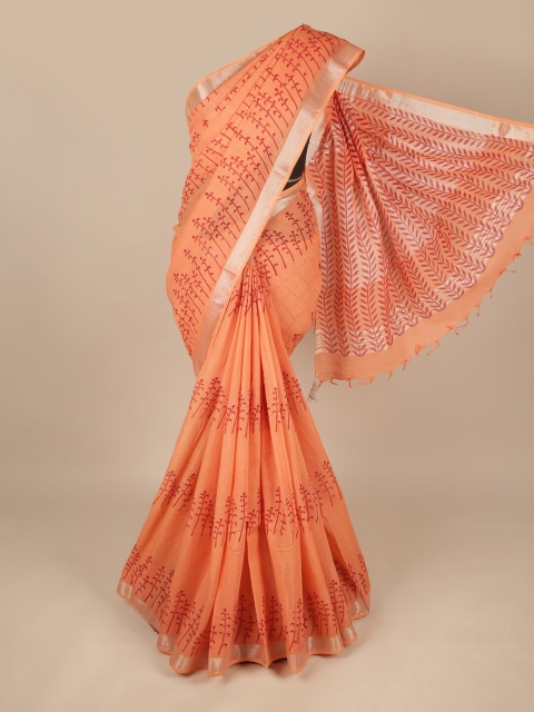 

Pothys Peach-Coloured & Red Ethnic Motifs Zari Saree