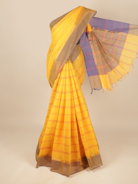 

Pothys Yellow & Violet Striped Pure Cotton Saree
