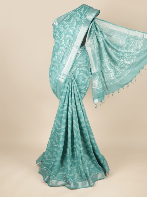 

Pothys Blue & White Linen Blend Saree